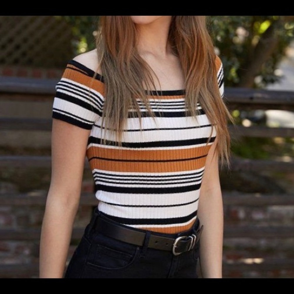 LA Hearts Off Shoulder Striped Sweater Top